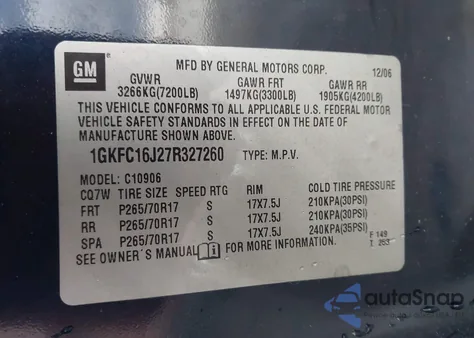 2007 GMC Yukon Xl 1500 Slt z USA, uszkodzony, nr VIN 1GKFC16J27R327260